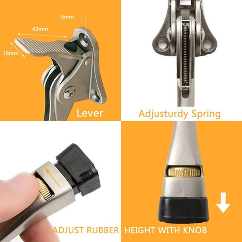 Gotega Kickdown Door Stopper with Adjustable Height and Rubber Tip - 4 Inch Door Stops