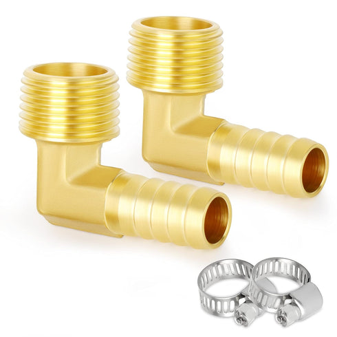 GASHER 5 Pieces Brass Hose Barb Reducer, 90 Degree Elbow 1/4 Inch NPT to 1/4 Inch Barb