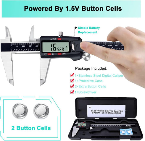 Kynp Digital Caliper, 8 Inch Micrometer Tool with Stainless Steel Body and Large LCD Screen