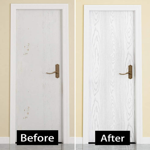 Livelynine White Peel and Stick Wallpaper, Wood Contact Paper for Cabinets, Adhesive Vinyl Wrap for Kitchen Furniture
