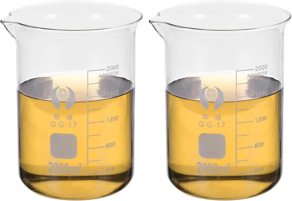 PATIKIL 2000ml Low Form Glass Beaker, 2 Pack, 3.3 Borosilicate Glass Graduated Measuring Cups with Spout