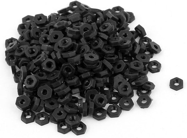uxcell M2 Thread Insert Lock Screw Fastener, Nylon Hex Nuts, Black, 100pcs