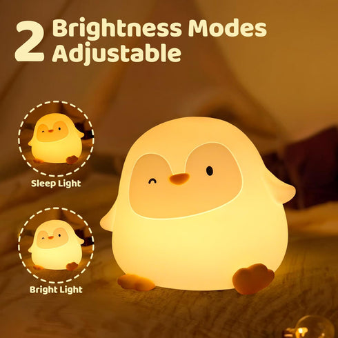 Dimmable 30-Min 50H/12H Rytinazzz Penguin Silicone Night Light, Tap Control Soft Nightlight with Timer, Long Battery