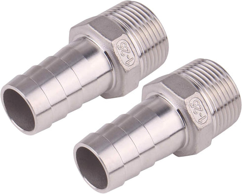 DERNORD Stainless Steel Hose Barb x NPT Male Fitting, 1", Pack of 2