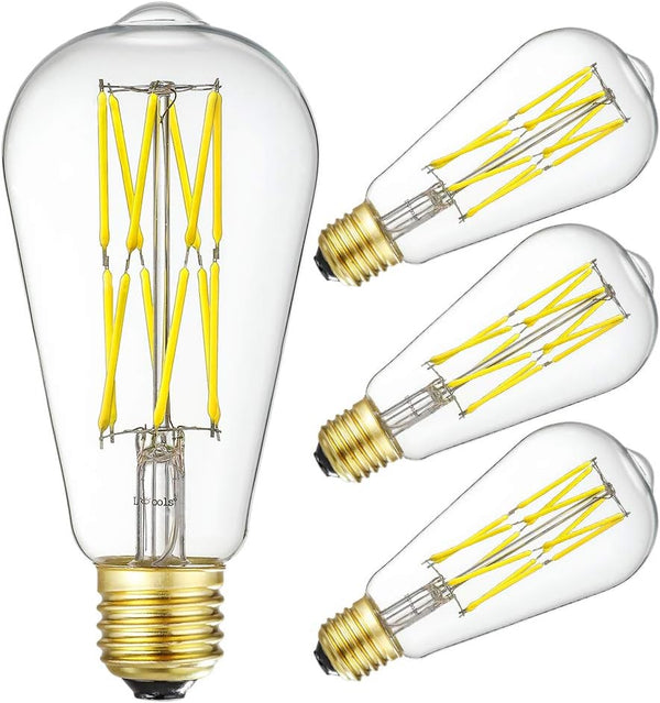 Leools Dimmable Edison LED Bulb, 10W Equivalent to 100W, Antique Style ST64, 4000K Neutral White, 1200LM, 4 Pack