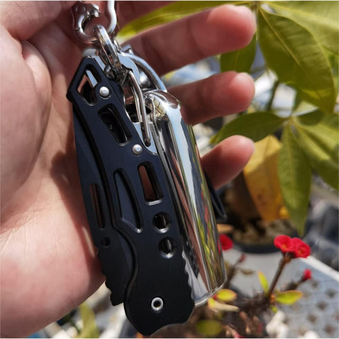4 Pack Self-Defense Folding Knife with Key Ring, Easy to Carry Outdoor Survival Stainless Steel Pocket Knife (Black)