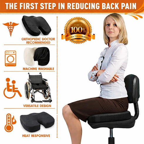 LongSeatto Tailbone Premium Memory Foam Seat Cushion with Carrying Bag & Cooling Gel for Office Chair, Wheelchair