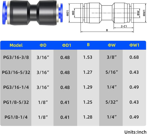 TAILONZ PNEUMATIC Blue Straight Reducing 3/16" Tube OD x 3/8" Tube OD Tube OD Push to Connect Tube Fittings Push Lock PG3/16-3/8 (Pack of 10) by TAILONZ PNEUMATIC