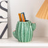Ceramic Cactus Pen Holder Stand, Cactus Pencil Holder Organizer for Makeup Brushes, Home Office Desk (Green)