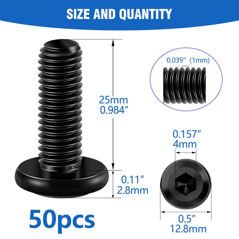 Socell M6x25mm Bolts,50pcs M6x1.0 Bolts,304 18-8,Crib Hex Socket Head Cap Screws Furniture Screws Stainless Steel Screw