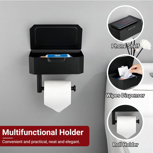 Toilet Paper Holder with Shelf, Flushable Wipes Dispenser for Bathroom Wipe Storage, Stainless Steel Toilet Paper