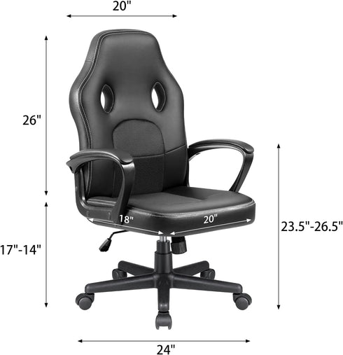 JUMMICO 300LBS, High Back Leather Gaming Chair, Swivel Task Chair with Arms (Black)