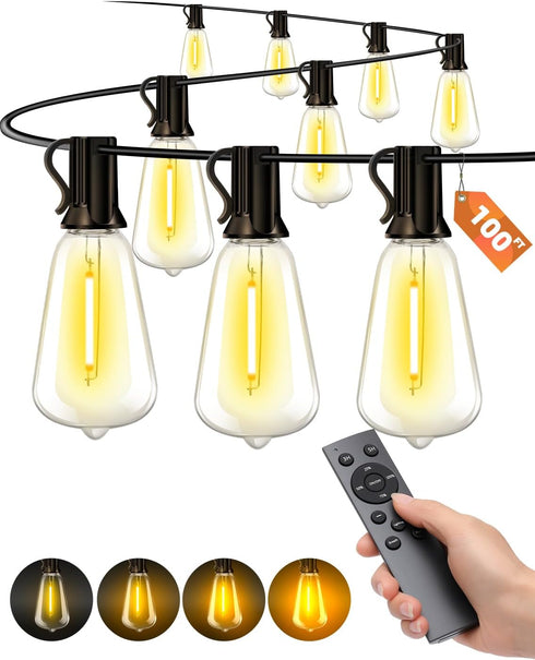 Outdoor Patio String Lights: 100Ft 30M Outside Waterproof Light - Remote Dimmable
