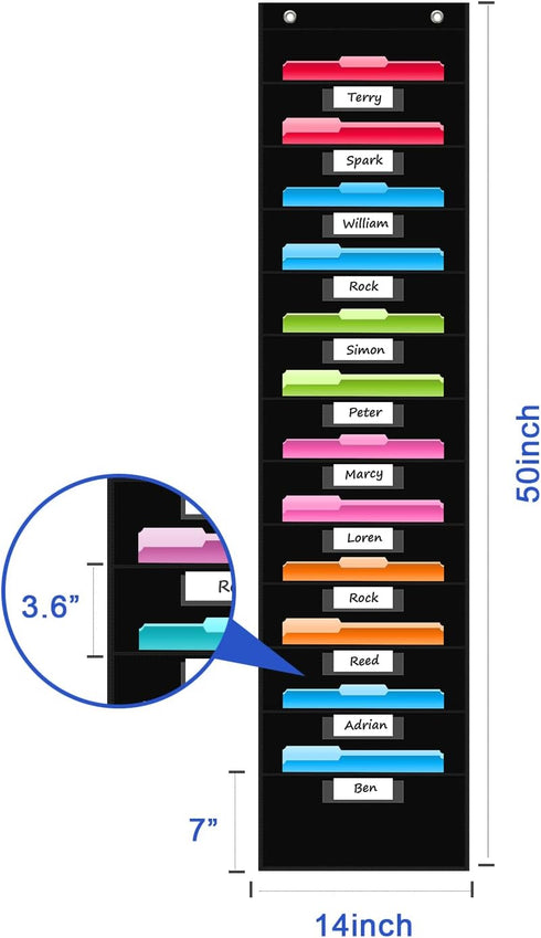 REGELETO 12 Pockets File Storage Pocket Chart, Hanging Wall File Organizer for Classroom and Office, Black