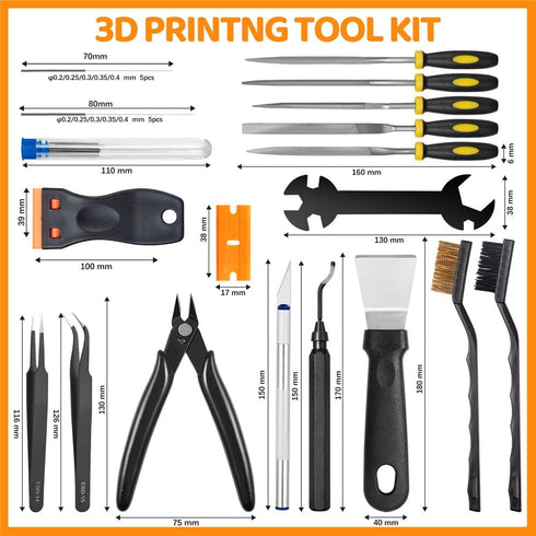 Yibrvoik 50Pcs 3D Nozzle Printer Tool Kit & Accessories for All FDM/SLA Printers, Includes Cleaning Kit, Scraper