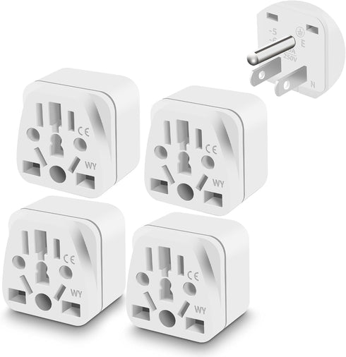 4 Pack UK to US Plug Adapter, Travel Plug Adapter, Type B Universal to American Outlet Adapter, White