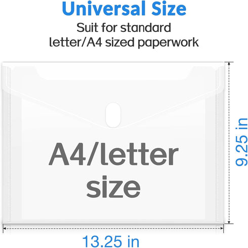 Sooez 10 Pack Plastic Envelopes - Reinforced Clear Folder Document Organizer, A4 Letter Size with Safe Closure