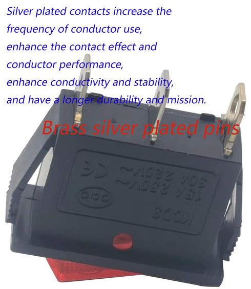 3 Pin 2 Position Red Lighted Rocker Switch for Desktop Grinder, Electric Fireplaces, Household Appliances, Lawn Mower