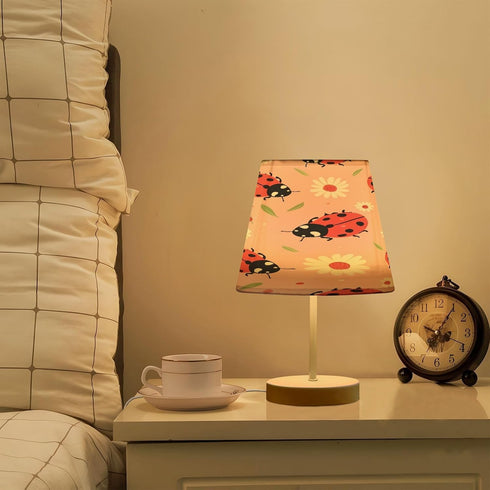 GOODOLD 3 8x12 Lady Bugs on Pink Table Lamp for Bedroom, Lighting Modes LED Bedside Lamps Fabric Shade Desk Lamp
