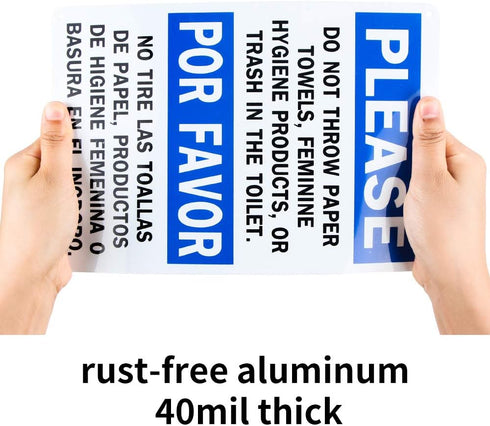 2 Pack Aluminum Sign 10"x 7" Please Do Not Throw Paper Towels, Feminine Hygiene Products, Or Trash In The Toilet