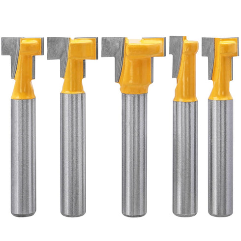 5 Set, 1/4" Set 5/16", 3/8", 1/2", 7/16", 5/8" Wolfride Pcs T-Slot Router Bit Shank Keyhole Router Bits T-Track
