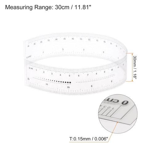 Film Flexible Ruler 12 Inch 1mm Scale PET Plastic Covered Folding Straight Ruler Calibration Soft Ruler Measuring Tool for Factory, Transparent
