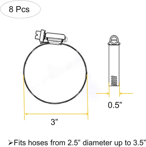 8Pcs 3" Adjustable 304 Stainless Steel Duct Clamps, Hose Clamp Pipe Clamp for Air Ducting