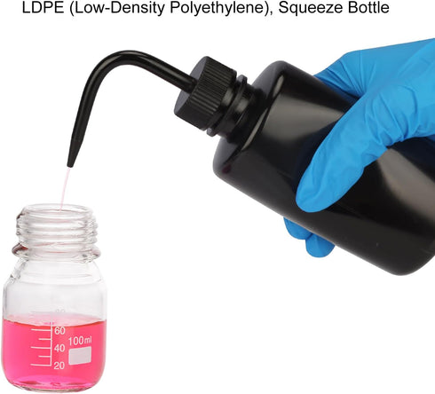 stonylab LDPE Chemical Wash Bottle, 500 ml (16 oz) 2-Pack Black Plastic Squeeze Lab Rinse Bottle with Scale Labels