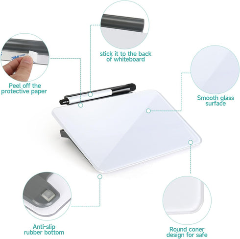 Small Desktop Dry Erase White Board, 8"×6" Glass Whiteboard with Stand for Notes, Mini Notice Board for Home Office