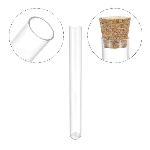 uxcell 10 Pcs PS Plastic Test Tubes with Cork Stoppers, Round Base, 13x100mm, Storage Container for Scientific