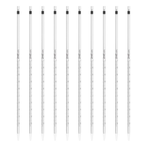 ONiLAB 2ml Glass Graduated Pipette, Tolerance ±0.025ml, 10 pcs for Liquid Transfer in Lab