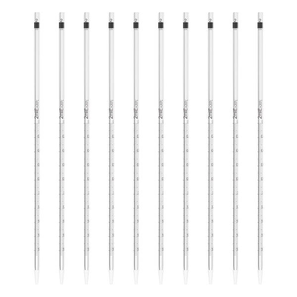 ONiLAB 2ml Glass Graduated Pipette, Tolerance ±0.025ml, 10 pcs for Liquid Transfer in Lab