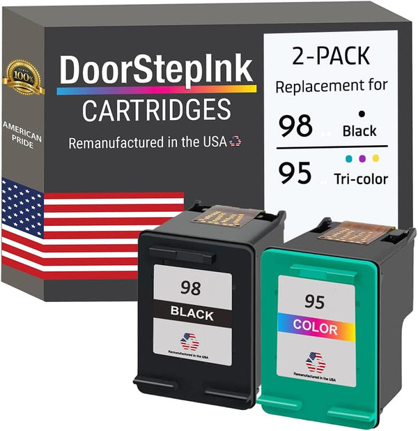 DoorStepInk Remanufactured Ink Cartridge Replacements for HP 98 Black C9364 HP 95 Color C8766 for Deskjet 5940 5943