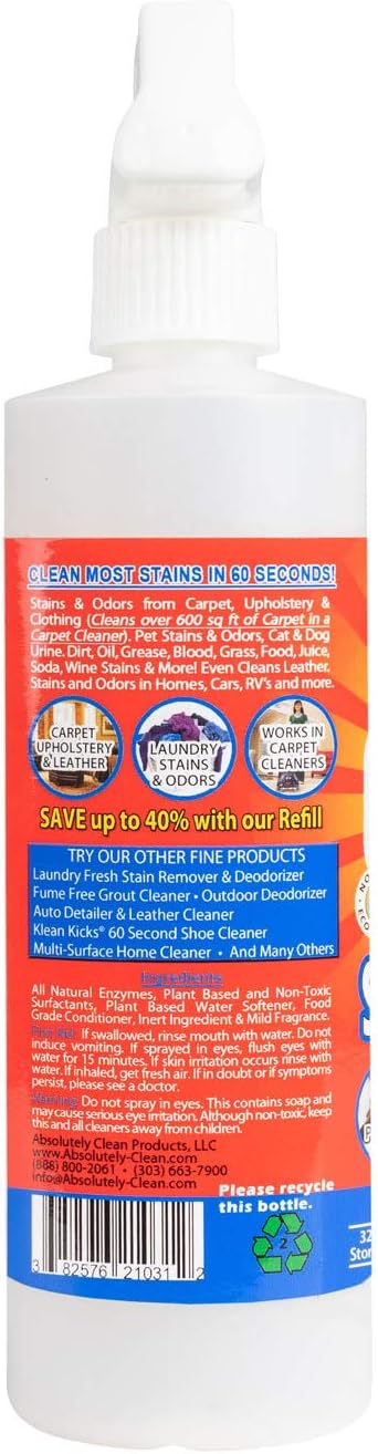 Amazing 60 Second Stain Remover - Commercial Strength Natural Enzymes for Food, Grease, Pet Stains - 16oz 2-Pack