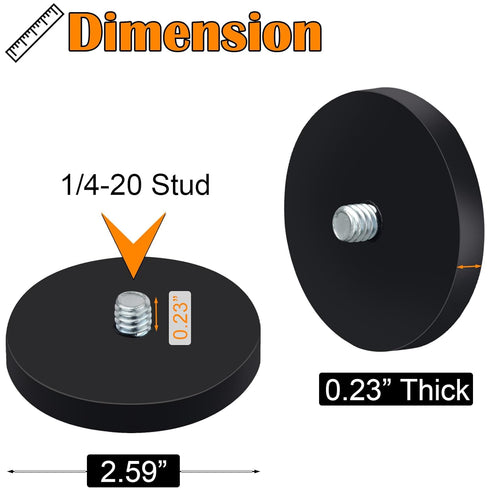 Strong Rubber Coated Magnets with 1/4-20 Male Threaded Stud, 2Pack Heavy Duty Neodymium Mounting Base