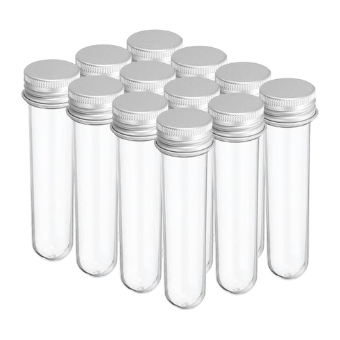 PATIKIL 30ml Plastic Test Tubes with Screw Caps, 12Pcs for Scientific Party Decoration, Silver Tone