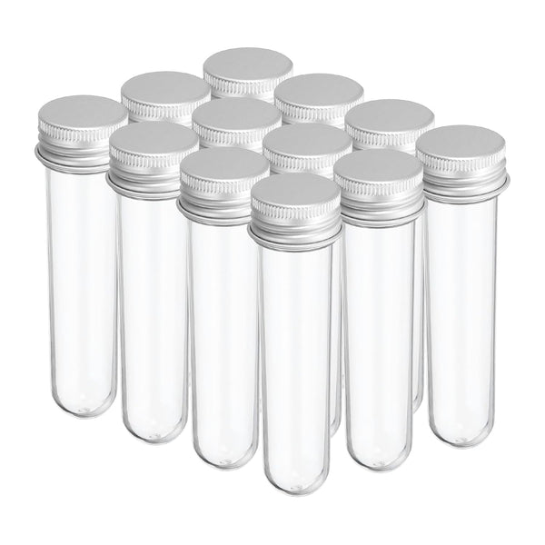 PATIKIL 30ml Plastic Test Tubes with Screw Caps, 12Pcs for Scientific Party Decoration, Silver Tone