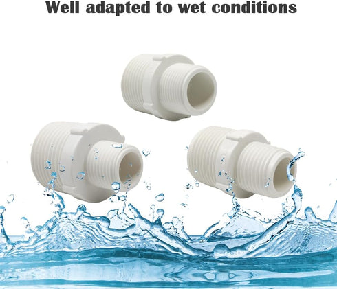 10PCS 1/2" to 3/4" PVC Pipe Fittings, G1/2 X G3/4 Male to Male Thread Coupling Hex Straight Adapter Connector