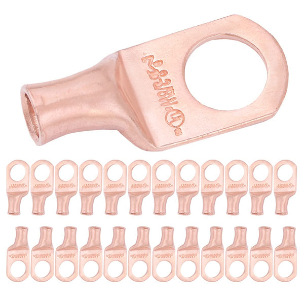 SELTERM 25pcs 8 AWG Battery Lugs, Heavy Duty Copper Wire Ring Terminals, 3/8" Stud, Electrical Cable Ends