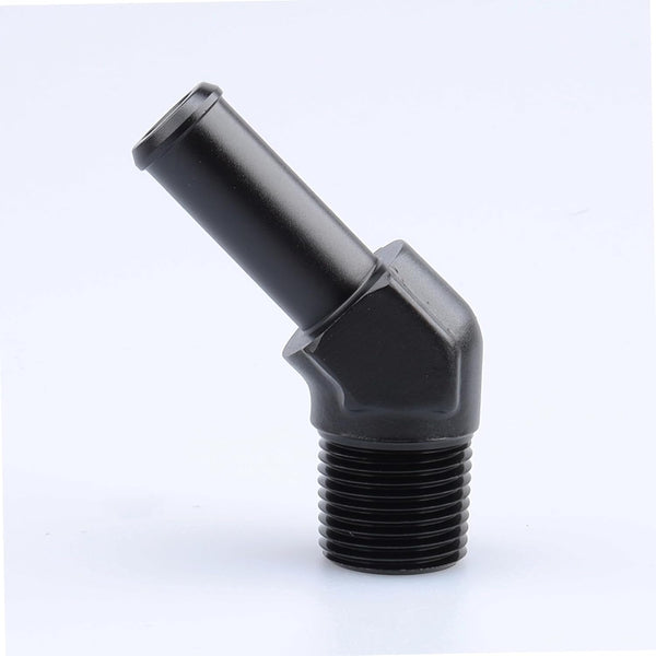 3/8" NPT Male to 1/2" Hose Barb Fitting Adapter, 45 Degree Aluminum Black for 8AN Hose