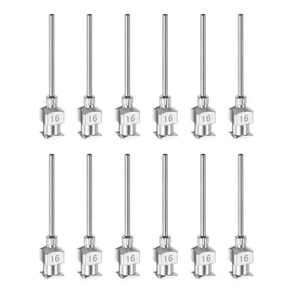 12pcs 16Gauge Stainless Steel Dispensing Needles, 1" All Metal Glue Needle Tube Blunt Tips for Thick Liquids