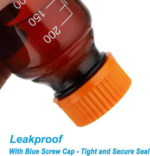 PATIKIL 4 Pack 250ml Borosilicate Glass Round Reagent Media Storage Bottles with Orange GL32 Screw Cap, Amber