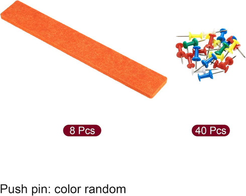 PATIKIL 8 Pack Felt Bulletin Board Bar Strip, Self Adhesive Wall Pin Bulletin Board with Push Pins for Home Office Decor