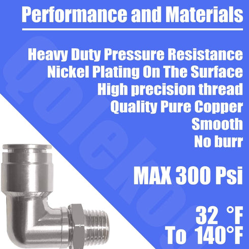 Pneumatic Push To Connect Fittings Heavy Duty Elbow, 3/8 inch Tube OD x 1/4" NPT Male Thread (5Pcs)
