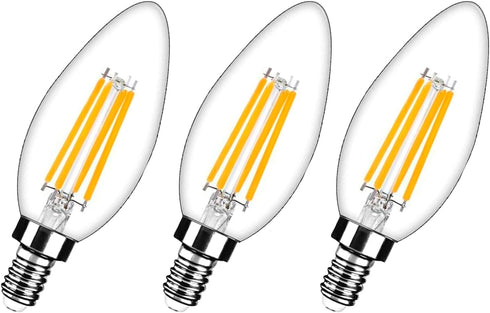 E12 4W 2700K Bulb (3 Packs) LED Candlestick Retro Candle Warm White Tiffany Table lamp Transparent Glass Lighting