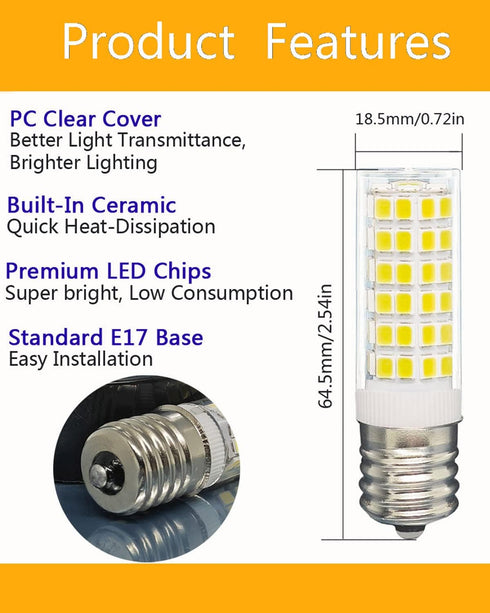 KEI d28k Freezer Bulb, 2 Pack - 4W Refrigerator Light Bulb, E17 Intermediate Base, Cool White