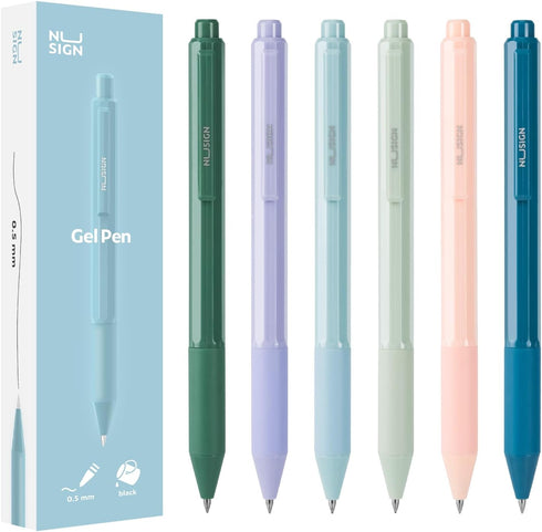 Gel Pens, 6 Pcs 0.5mm Black Ink Fine Point Smooth Writing Pens, High-End Gifts for Journaling Note Taking