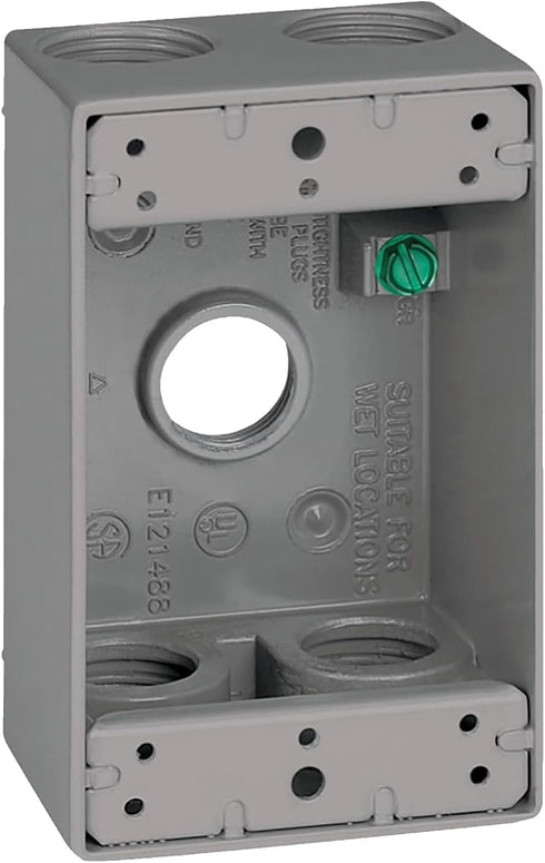 SIGMA ENGINEERED SOLUTIONS 14253-5 Metal Electrical Outlet Box, Weatherproof, Gray, 1 Gang Box with 5 Holes