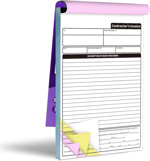 IMXYO Carbonless Contractor Invoice Receipt, 7.3 x 11 inches Estimate Book, 3-Part with