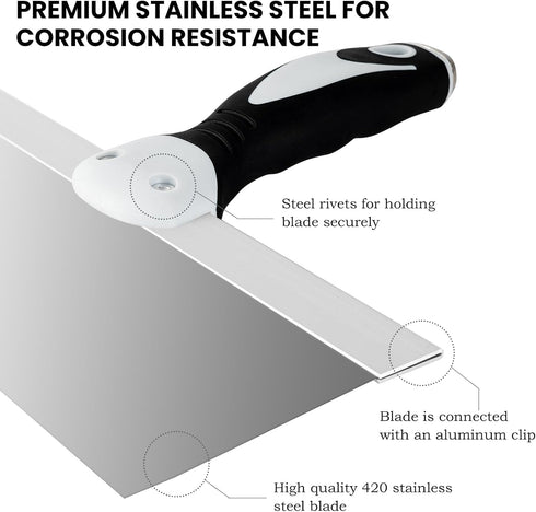 Mister Rui 14" Drywall Taping Knife, Stainless Steel, Ergonomic Handle, Plastering Spatula Tools for Joint Taping